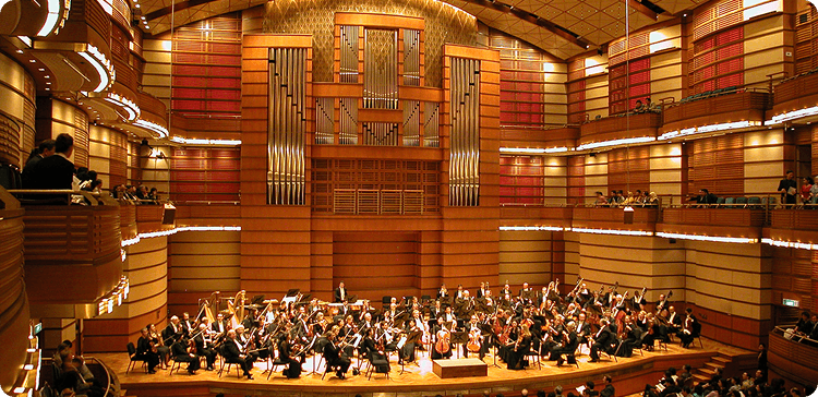 Interior of Dewan Filharmonik Petronas concert hall beneath the Petronas Towers